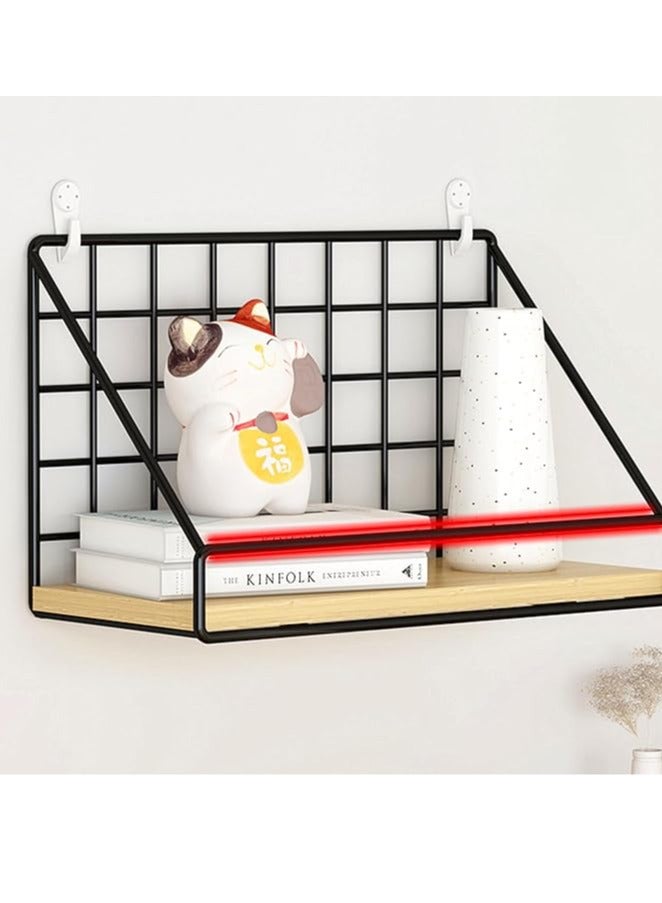 Arabest 9.5'' Metal Wall Mounted Shelf Storage Basket with Wood Base No Drill Wall-Mount Shelf for Home Cameras, Household Clutter Storage,Handmade Model Display (Black)  - Image 3