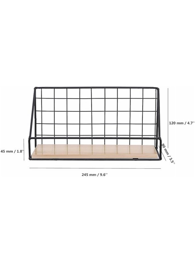 Arabest 9.5'' Metal Wall Mounted Shelf Storage Basket with Wood Base No Drill Wall-Mount Shelf for Home Cameras, Household Clutter Storage,Handmade Model Display (Black)  - Image 2