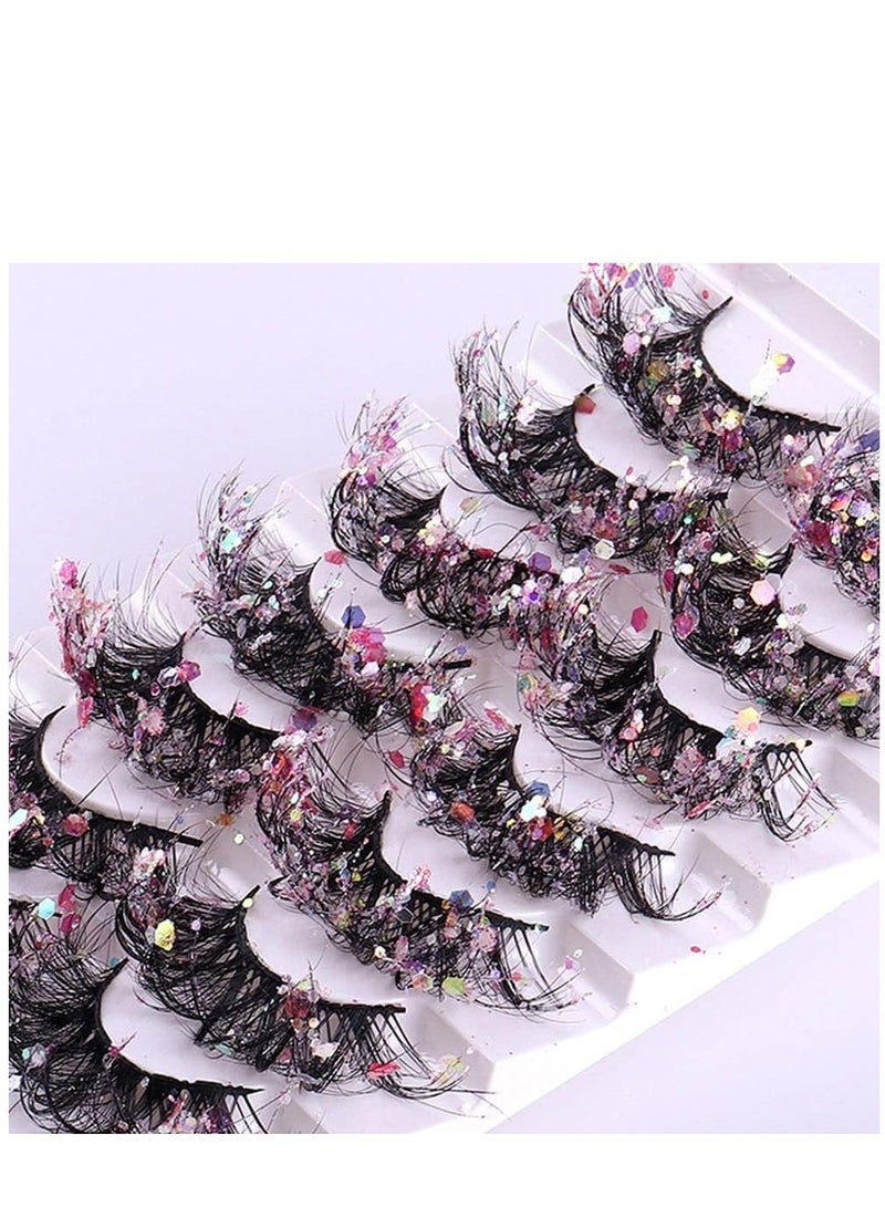 SYOSI 7 Pairs Night Luminous Glitter False Eyelashes Wispy Faux Mink Lashes Colored Eyelashes Dramatic Lashes for Party Stage Cosplay - Image 4