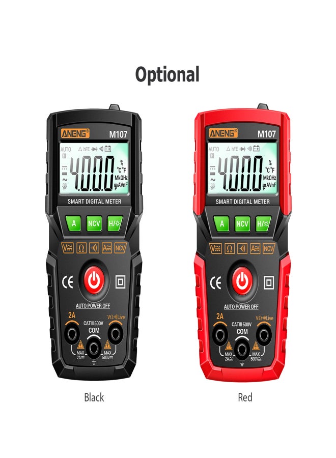 ANENG M107 Smart Digital Multimeter 4000 Counts NCV Universal Meter Handheld Multifunctional Tester Voltmeter Ammeter with Backlight Flashlight AC/DC Voltage & Current Resistance Measurement Zero - Image 3