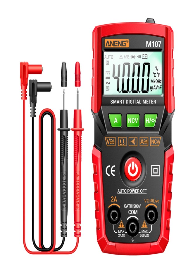ANENG M107 Smart Digital Multimeter 4000 Counts NCV Universal Meter Handheld Multifunctional Tester Voltmeter Ammeter with Backlight Flashlight AC/DC Voltage & Current Resistance Measurement Zero - Image 1