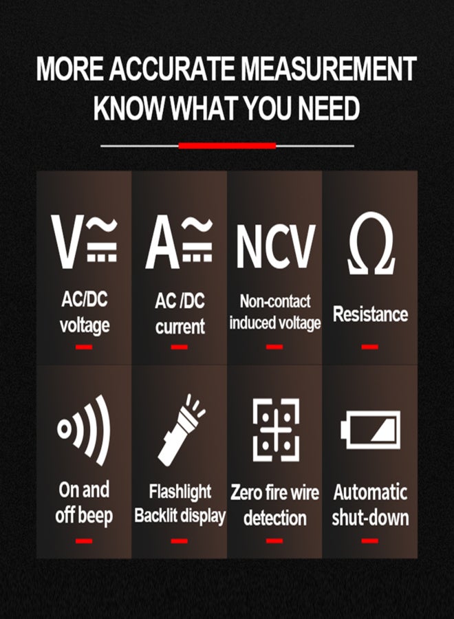 ANENG M107 Smart Digital Multimeter 4000 Counts NCV Universal Meter Handheld Multifunctional Tester Voltmeter Ammeter with Backlight Flashlight AC/DC Voltage & Current Resistance Measurement Zero - Image 2