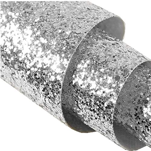 DHHOUSE Self Adhesive Silver Chunky Glitter Wallpaper, Sparkle Sequins Glitter Wallpaper for Wall (17.4in x 16.4ft, Silver) - Image 1