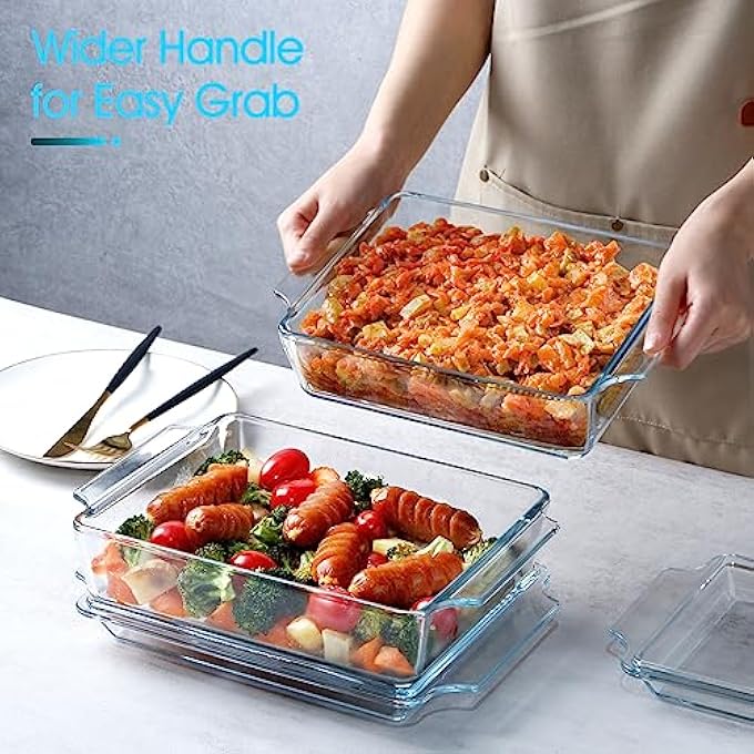 rayihni Set Of 2 15 L  2 L Rectangular Glass Casserole Dish With Lid Oven Safe - Image 4
