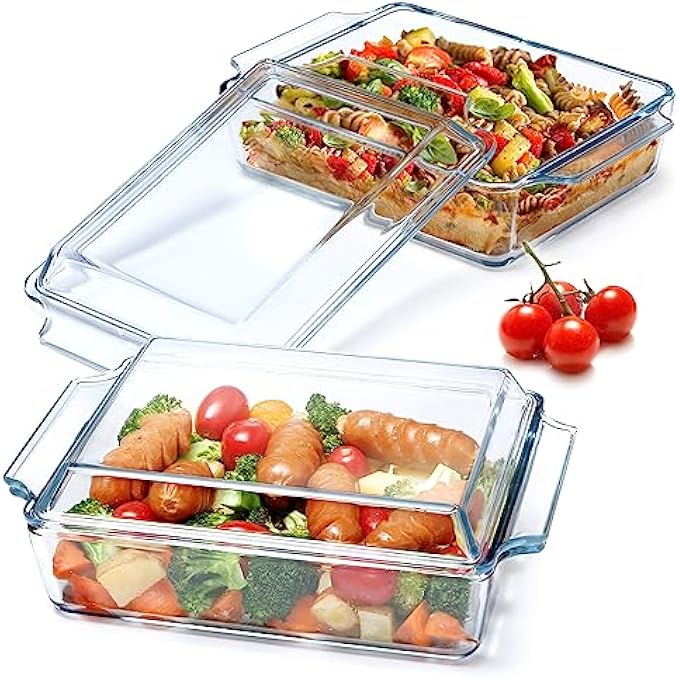 rayihni Set Of 2 15 L  2 L Rectangular Glass Casserole Dish With Lid Oven Safe - Image 2
