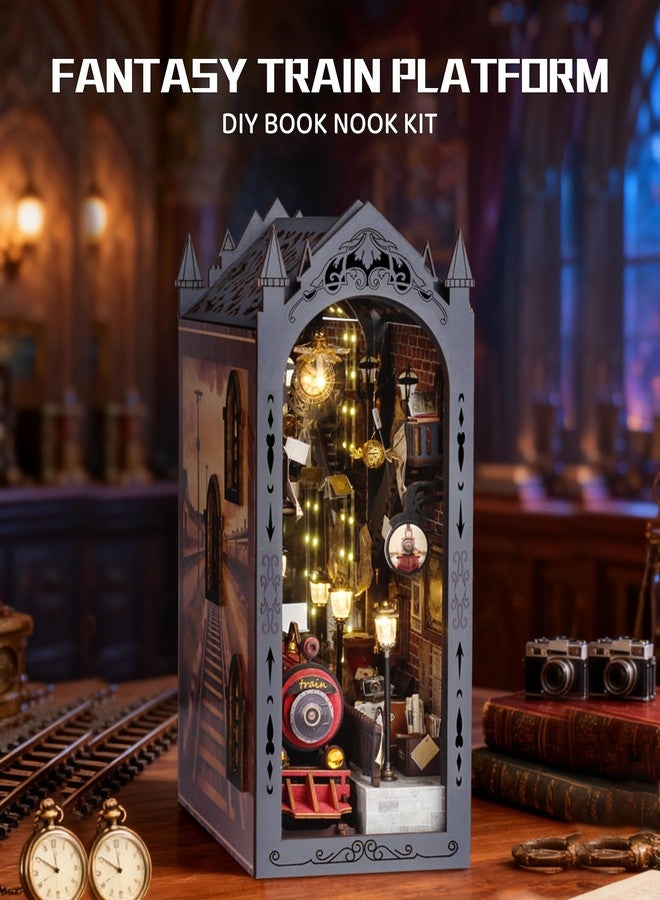 Spilay طقم ركن الكتب، رف كتب لبيت الدمى (منصة قطار خيالية) - Image 3