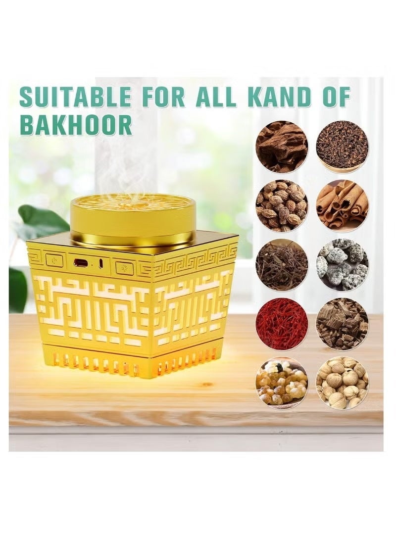 Telawah Quran Speaker & Mini Incense Burner Bakhoor Remote Control With 114 Quran Chapters Multicolor Changing Bluetooth Speaker Night Light With 18 Reciters And 17 Translations Bukhoor Burner (Gold) - Image 4