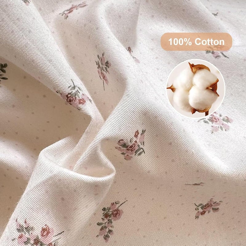 AMZTOP Floral Duvet Covers Queen Size 100% Cotton Lace Ruffle Fringe Skin Friendly Princess Bedding Set with Zipper,3Pcs Romantic Aesthetic Comforter Covers 90"X90",1 Duvet Cover and 2 Pillowcases - Image 3