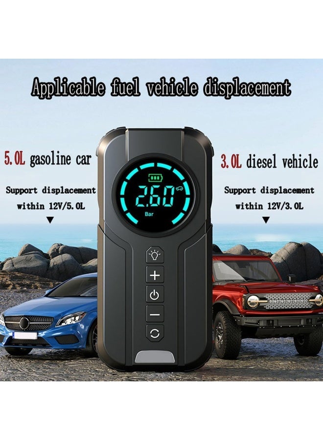 MUNTAQI Car Jump Starter with Air Compressor – 12000mAh Portable Lithium Battery Booster, 1000A Peak Power Bank for 12V Cars, Emergency Jumper Starter with LED Light & USB Charging Ports - Image 2