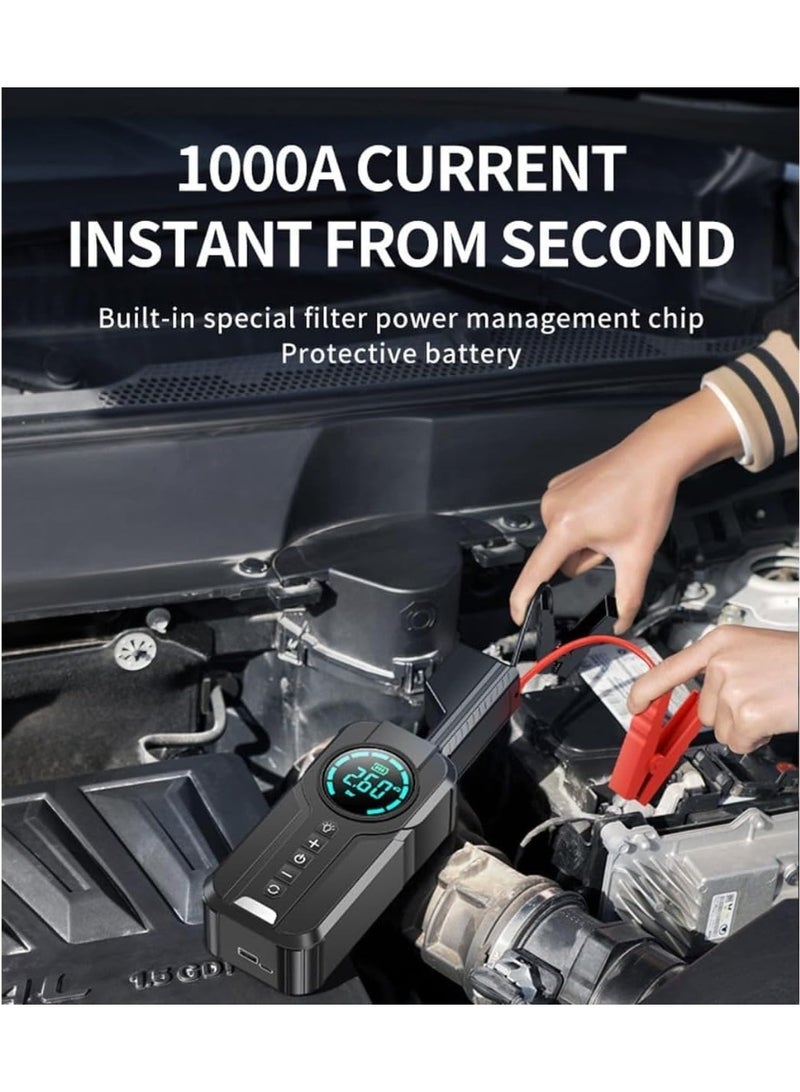 MUNTAQI Car Jump Starter with Air Compressor – 12000mAh Portable Lithium Battery Booster, 1000A Peak Power Bank for 12V Cars, Emergency Jumper Starter with LED Light & USB Charging Ports - Image 4