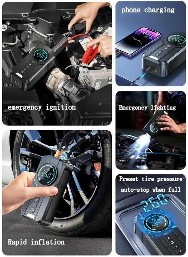 MUNTAQI Car Jump Starter with Air Compressor – 12000mAh Portable Lithium Battery Booster, 1000A Peak Power Bank for 12V Cars, Emergency Jumper Starter with LED Light & USB Charging Ports - Image 5
