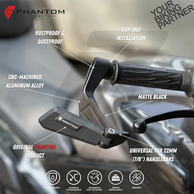Phantom Premium Bike Handlebar End Rear View Mirrors | Universal Fit For Motorcycles & Scooters | 360° Adjustable | High-Visibility & Durable Design (Set Of 2) (Side View Mirror) - Image 4