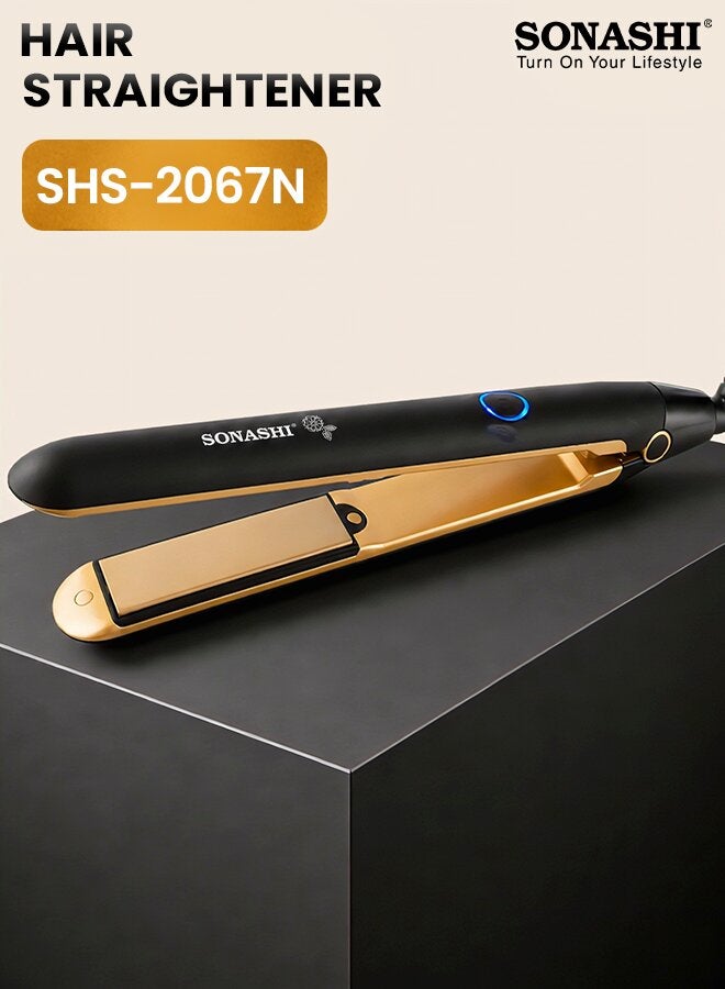 SONASHI Hair Straightener  Ceramic Coated Plates Max Temperature Upto 200 PTC Heating 360 Swivel Cord Fast Heat Up And Long Lasting Lock Function  SHS-2067N Black/Gold - Image 1