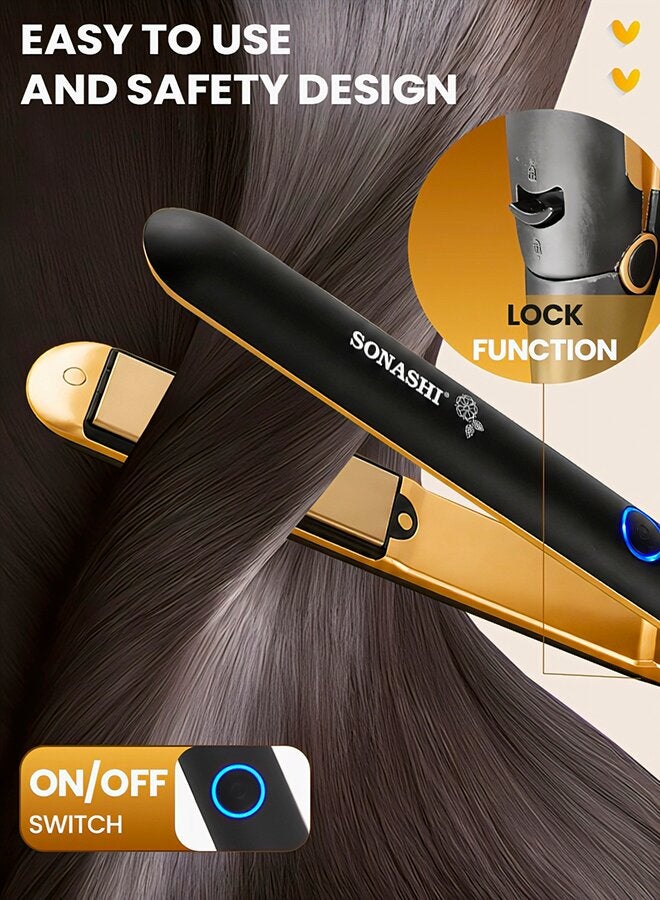SONASHI Hair Straightener  Ceramic Coated Plates Max Temperature Upto 200 PTC Heating 360 Swivel Cord Fast Heat Up And Long Lasting Lock Function  SHS-2067N Black/Gold - Image 3