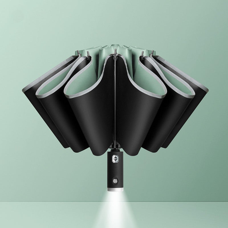 Automatic Umbrella 105cm Auto-Reversing Folding - Safety Reflective Strip Built-In LED Torch Windproof UV Protection Umbrella for Men Women Travel Home Outdoor Use - Image 1