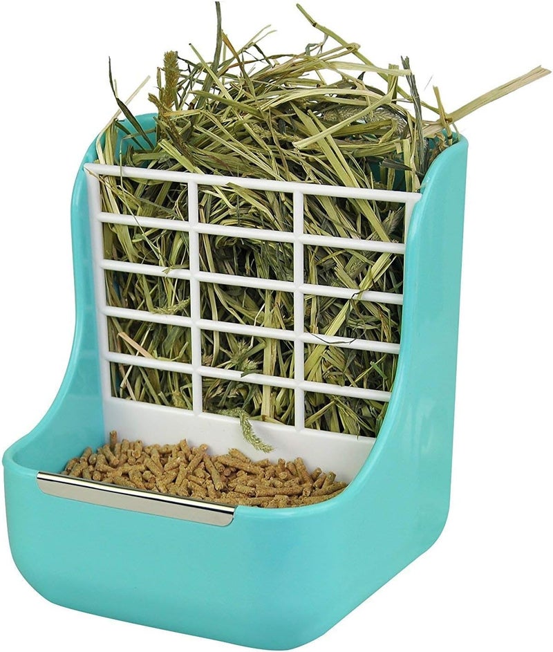2 in 1 Food Hay Feeder for Guinea Pig, Rabbit Feeder, Indoor Hay Feeder for Guinea Pig, Rabbit, Chinchilla, Feeder Bowls Use for Grass & Food (Blue) - Image 1