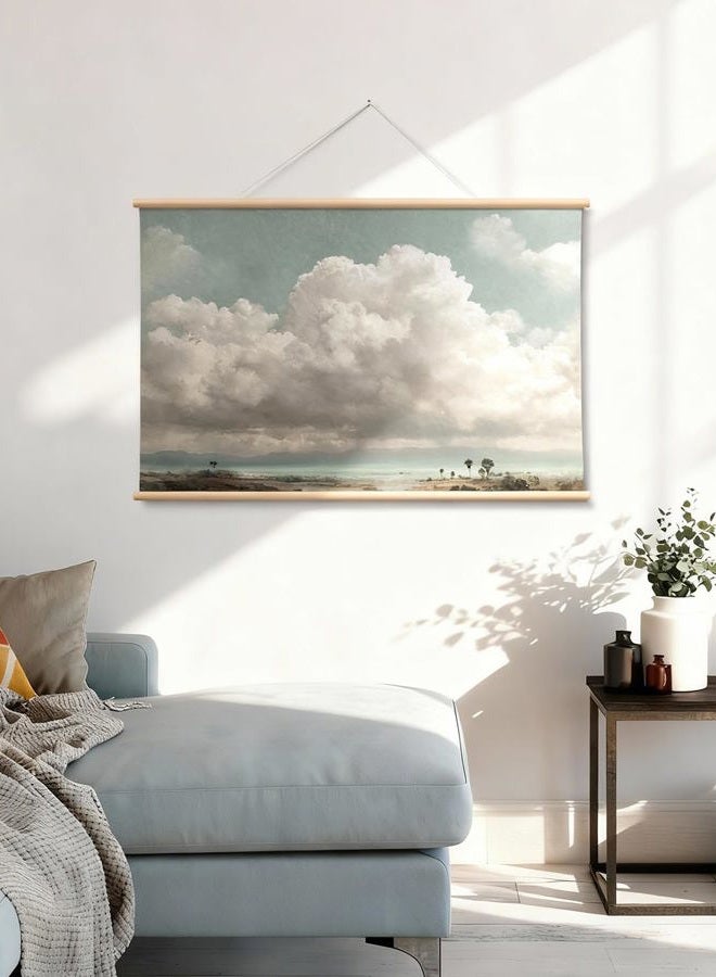 ARPEOTCY Hanging Framed Canvas 24X36 inch Vintage Cloudscape Landscape Ocean Beach Art Wood Scroll Poster Hanger Ready to Hang for Living Room Bedroom Office Wall Decor - Image 5
