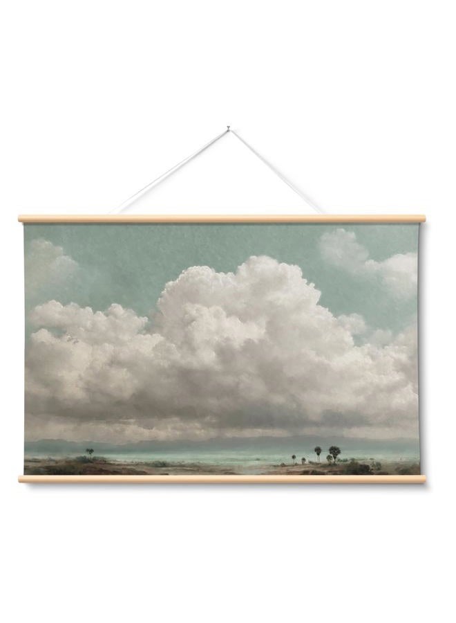 ARPEOTCY Hanging Framed Canvas 24X36 inch Vintage Cloudscape Landscape Ocean Beach Art Wood Scroll Poster Hanger Ready to Hang for Living Room Bedroom Office Wall Decor - Image 1