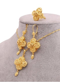 GOLDMAX 21k Gold Plated Necklace & Earrings & One Size Ring Jewelry Set For Women  - Image 1