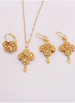 GOLDMAX 21k Gold Plated Necklace & Earrings & One Size Ring Jewelry Set For Women  - Image 3