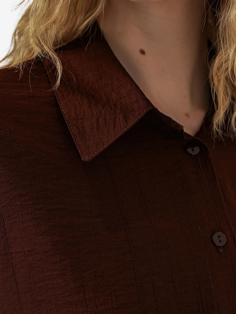 Big Dart Mocha Brown BDART Oversized Long-Sleeve Button-Up Shirt for Women | Best Price UAE
