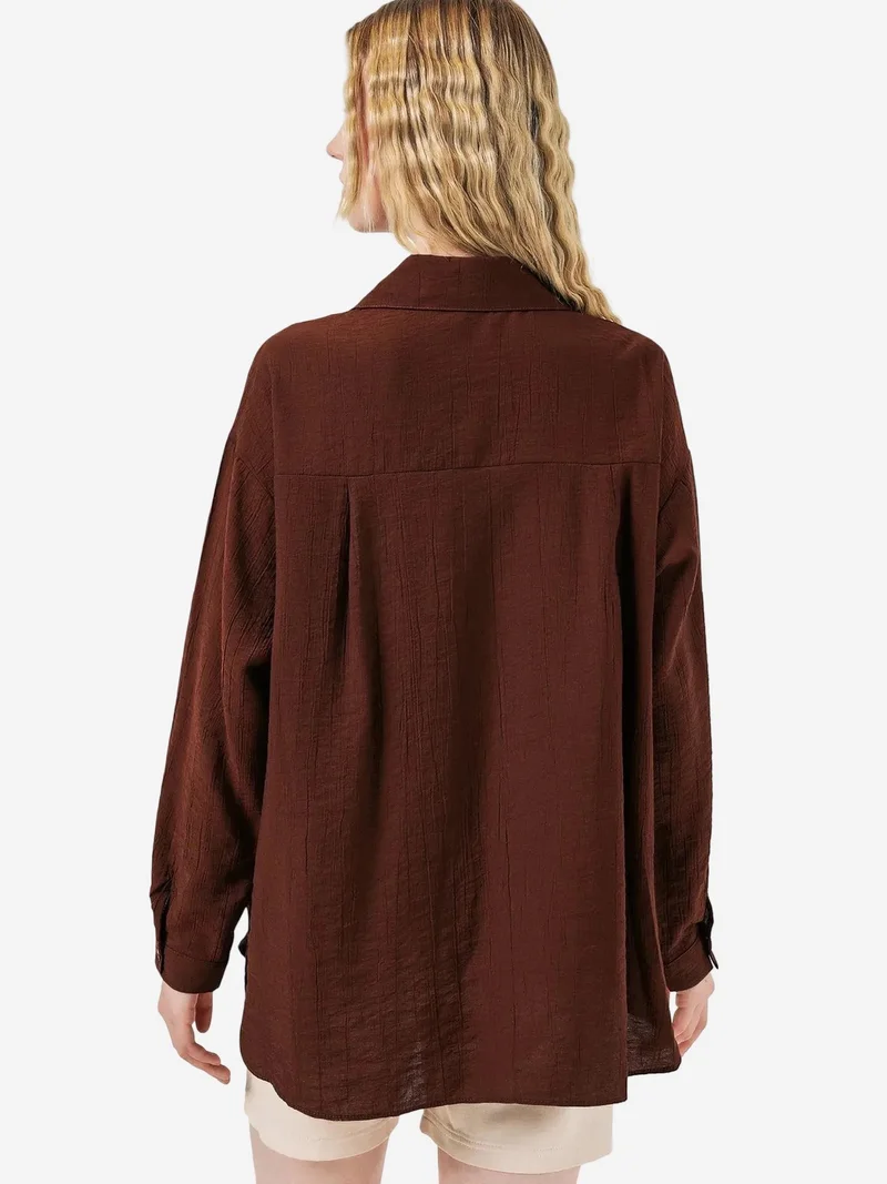 Big Dart Mocha Brown BDART Oversized Long-Sleeve Button-Up Shirt for Women | Best Price UAE