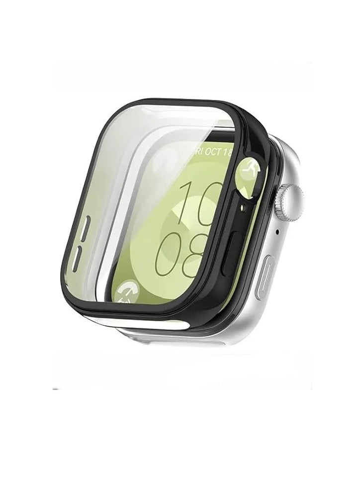 Generic - Cover for Huawei Watch Fit 3, PC + Tempered Screen Protector, All-Inclusive Protection, Shock Resistant, Case for Huawei Watch Fit 3 Smartwatch.Satin Black - Image 1