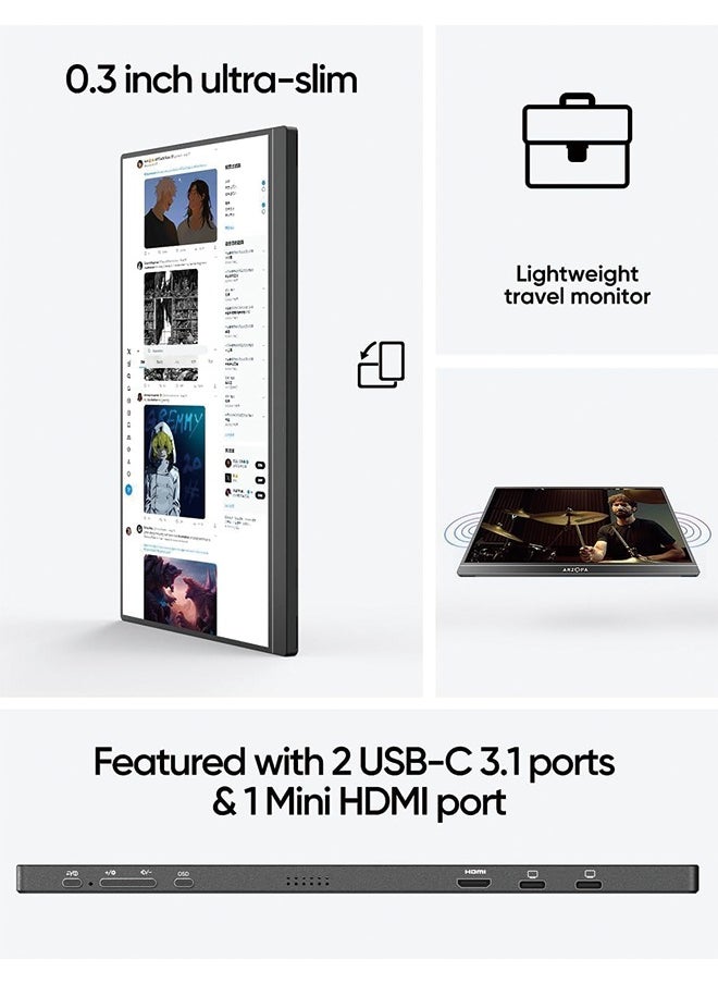 Portable Monitor, 15.6'' 1080P FHD Laptop Monitor USB C HDMI Computer Display HDR Eye Care External Screen w/Smart Cover for Mac Phone Xbox Switch PS5-S1 Table
