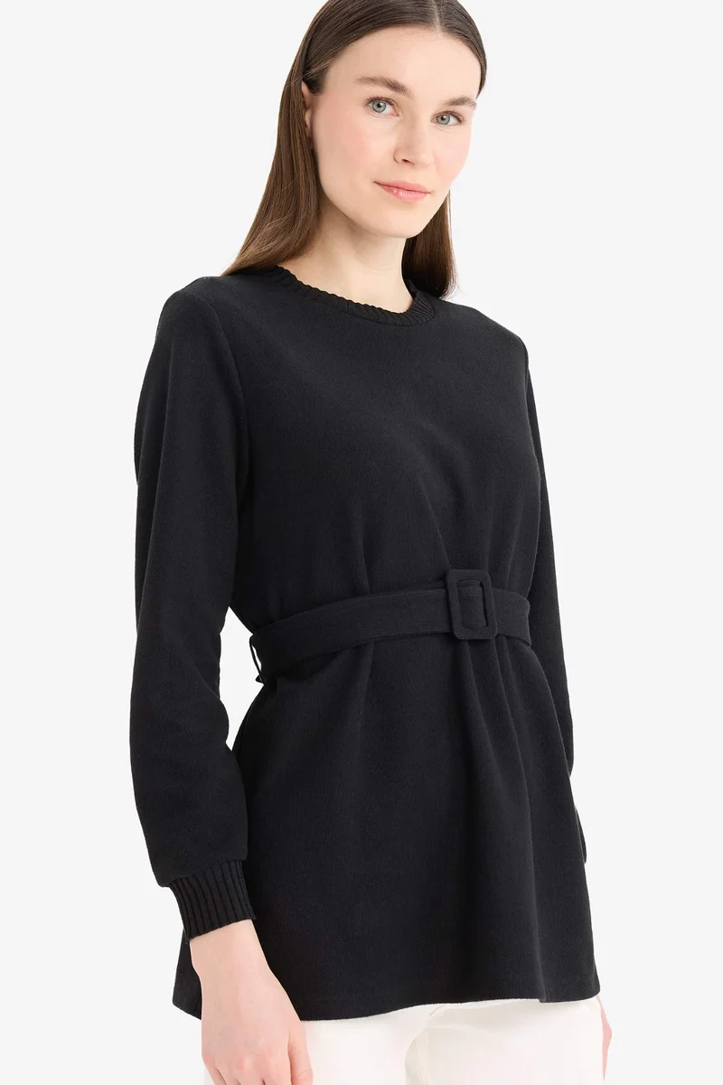 Defacto Regular Fit Thessaloniki Fabric Crew Neck Long Sleeve Tunic