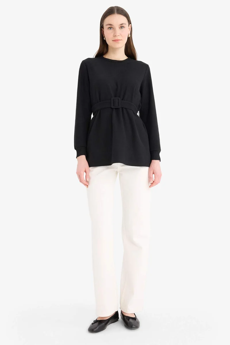 Defacto Regular Fit Thessaloniki Fabric Crew Neck Long Sleeve Tunic