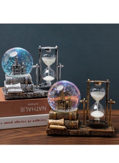 KASTWAVE Antique Snow Globe with Hourglass Timer LED Musical Crystal Snow Globe Music Box Collectibles Sand Clock Timer for Fireplace Mantel Home Decorations Silver Castle  - Image 2