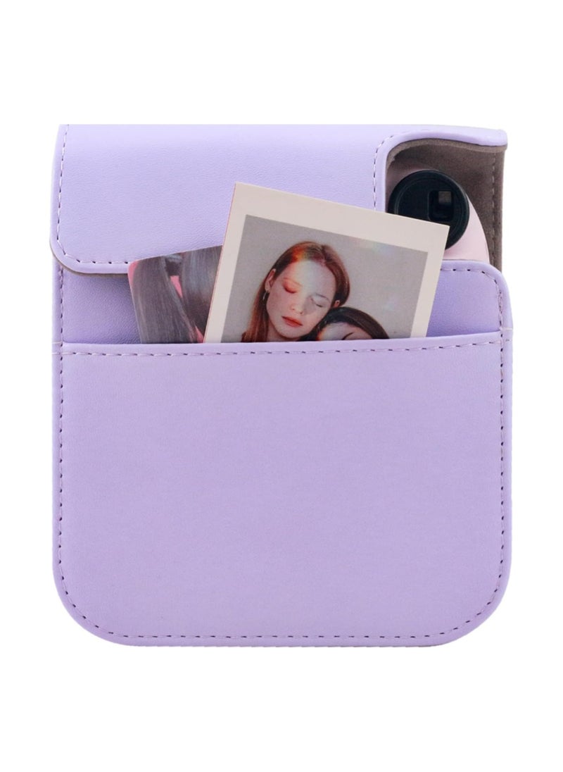 VKL Protective Case Compatible with Instax Mini 12 Instant Camera/PU Leather Portable Travel Storage Cover Bag for Polaroid Mini 12 w/Photos Pocket & Adjustable Shoulder Strap (Purple)  - Image 3
