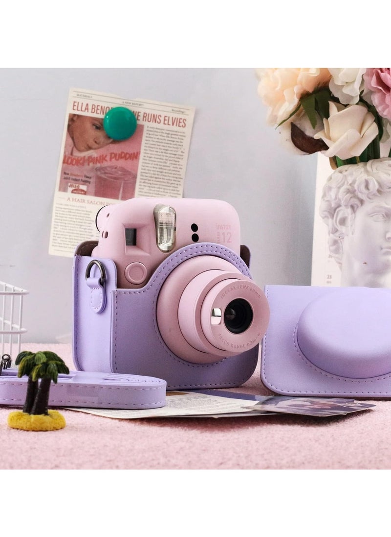 VKL Protective Case Compatible with Instax Mini 12 Instant Camera/PU Leather Portable Travel Storage Cover Bag for Polaroid Mini 12 w/Photos Pocket & Adjustable Shoulder Strap (Purple)  - Image 5