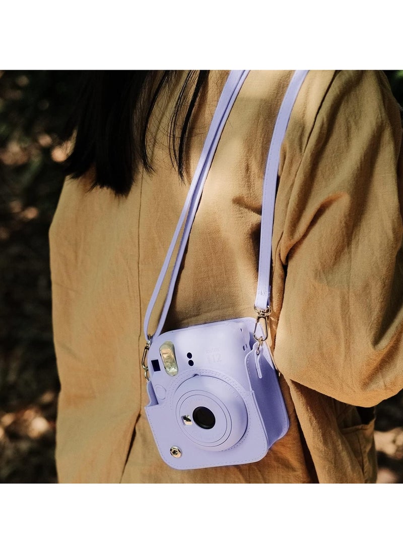 VKL Protective Case Compatible with Instax Mini 12 Instant Camera/PU Leather Portable Travel Storage Cover Bag for Polaroid Mini 12 w/Photos Pocket & Adjustable Shoulder Strap (Purple)  - Image 2