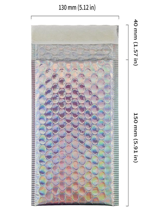 HOIGON 100 PCS 5 x 6 Inch Silver Metallic Bubble Mailers, Foil Glitter Poly Padded Mailing Cushion Envelopes, Holographic Self Seal Adhesive Shipping Bags for Mailing, Packing - Image 2