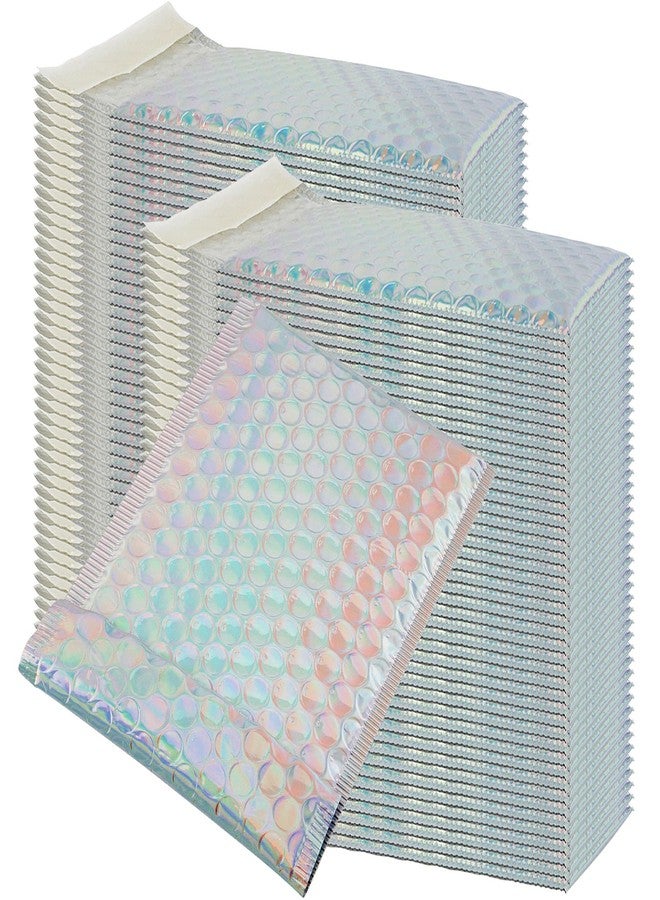 HOIGON 100 PCS 5 x 6 Inch Silver Metallic Bubble Mailers, Foil Glitter Poly Padded Mailing Cushion Envelopes, Holographic Self Seal Adhesive Shipping Bags for Mailing, Packing - Image 1
