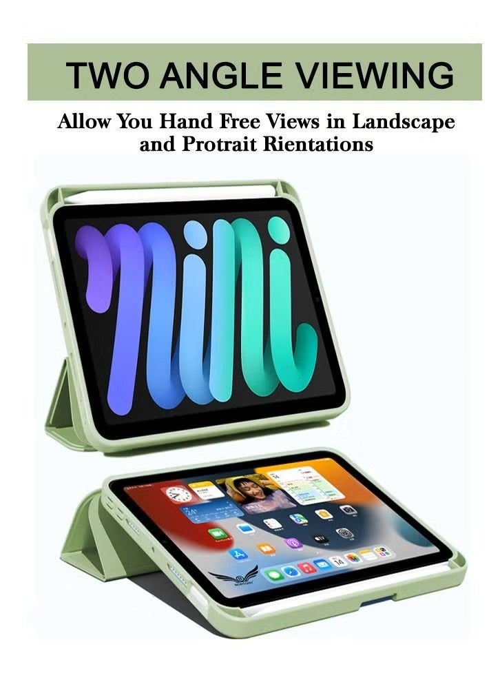 Cat - Cot iPad Mini 1st Gen Cover with Pencil Holder, Silicone Smart Folding Case Compatible with Apple iPad Mini 1 (7.9 Inch) - Light Green - Image 3