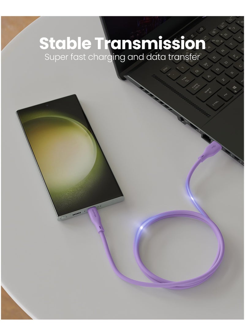 Moxedo Moxedo CavoX Pro USB-A to USB-C Silicone Cable 3.0A Fast Charge and Data Sync Compatible for Galaxy S21, S20, S10, Note 10/9, A51, A11, Switch, Pixel, LG & more (Purple, 1.2m)  - Image 2