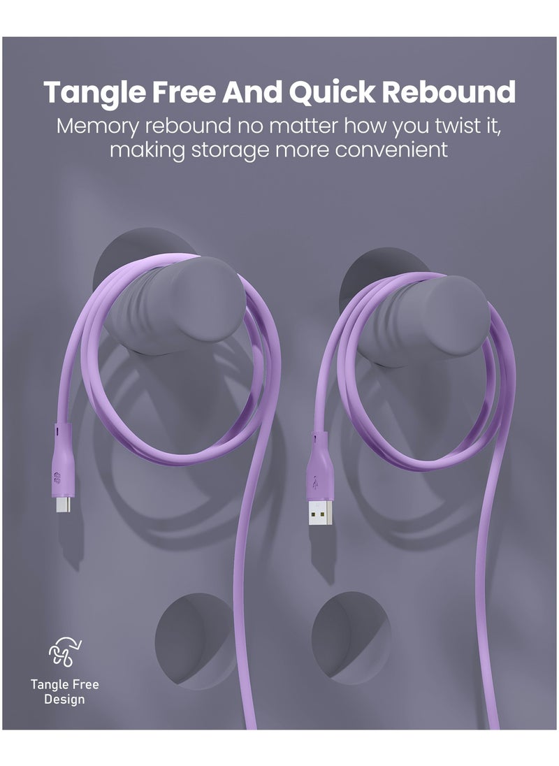 Moxedo Moxedo CavoX Pro USB-A to USB-C Silicone Cable 3.0A Fast Charge and Data Sync Compatible for Galaxy S21, S20, S10, Note 10/9, A51, A11, Switch, Pixel, LG & more (Purple, 1.2m)  - Image 4