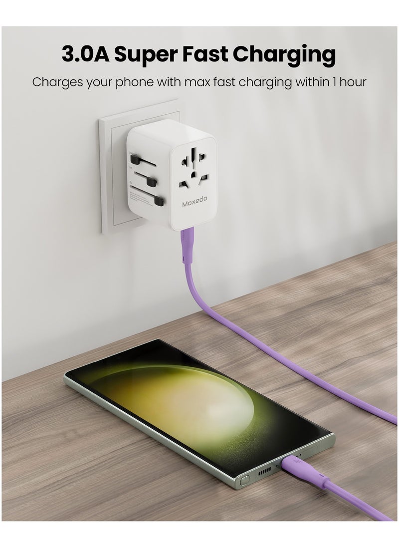 Moxedo Moxedo CavoX Pro USB-A to USB-C Silicone Cable 3.0A Fast Charge and Data Sync Compatible for Galaxy S21, S20, S10, Note 10/9, A51, A11, Switch, Pixel, LG & more (Purple, 1.2m)  - Image 3
