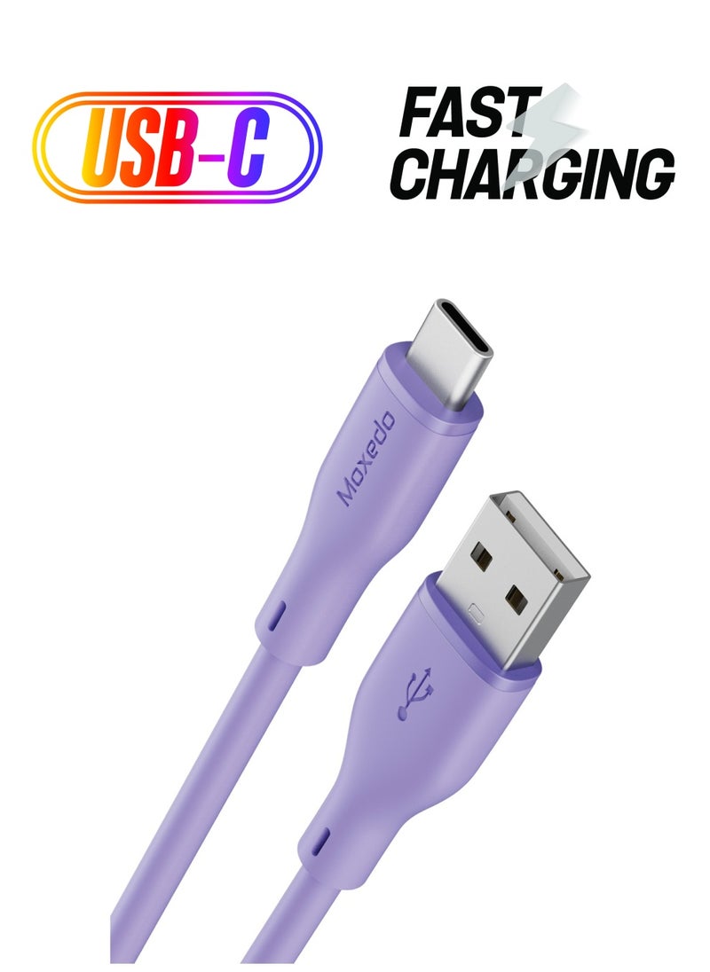 Moxedo Moxedo CavoX Pro USB-A to USB-C Silicone Cable 3.0A Fast Charge and Data Sync Compatible for Galaxy S21, S20, S10, Note 10/9, A51, A11, Switch, Pixel, LG & more (Purple, 1.2m)  - Image 1
