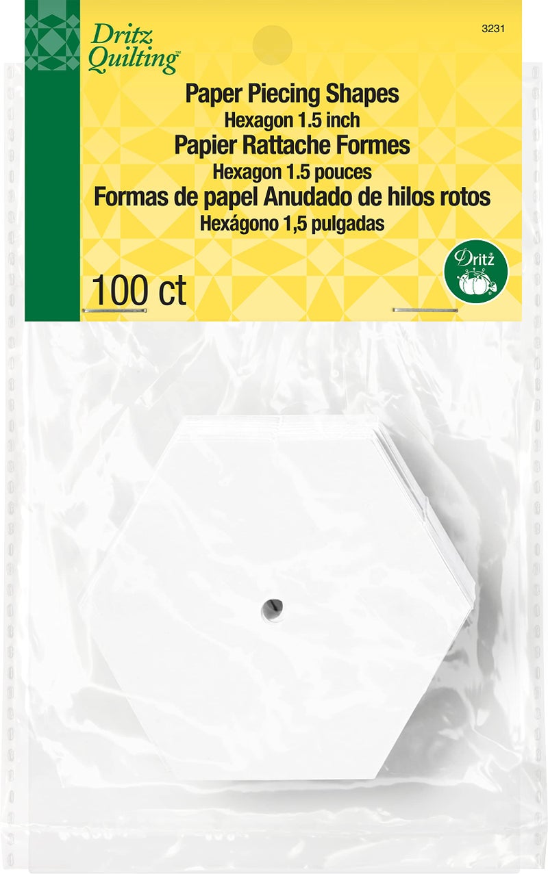 Dritz Quilting 3231 Paper Piecing Shapes, Hexagon, 1-1/2-Inch (100-Count), White - Image 1