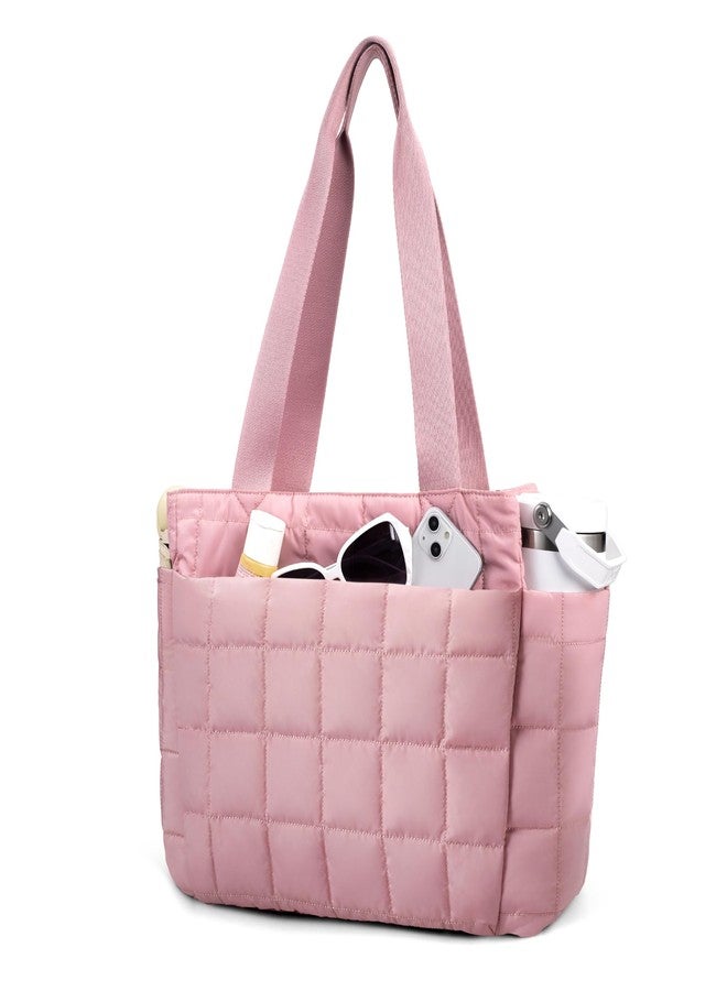 بيفن حقيبة حمل كبيرة منفوخة من بيفن للنساء، حقيبة كتف للسفر والكمبيوتر المحمول والعمل، متعددة الجيوب، بسحاب، خفيفة الوزن، وردية، كبيرة - Image 1