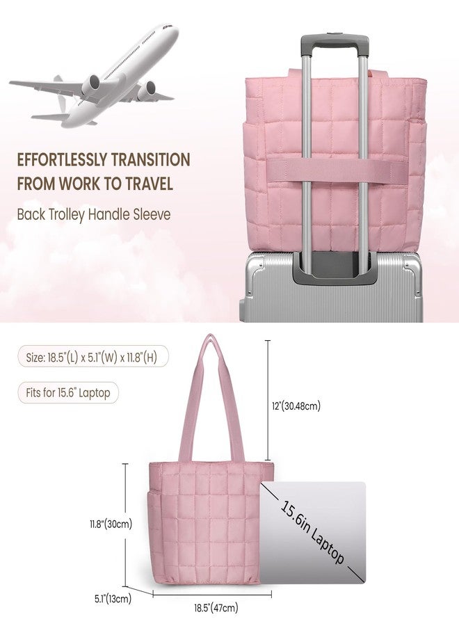 بيفن حقيبة حمل كبيرة منفوخة من بيفن للنساء، حقيبة كتف للسفر والكمبيوتر المحمول والعمل، متعددة الجيوب، بسحاب، خفيفة الوزن، وردية، كبيرة - Image 4