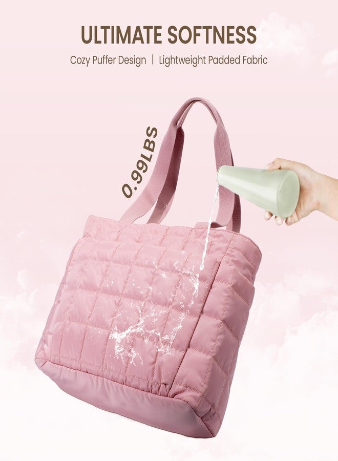 بيفن حقيبة حمل كبيرة منفوخة من بيفن للنساء، حقيبة كتف للسفر والكمبيوتر المحمول والعمل، متعددة الجيوب، بسحاب، خفيفة الوزن، وردية، كبيرة - Image 5
