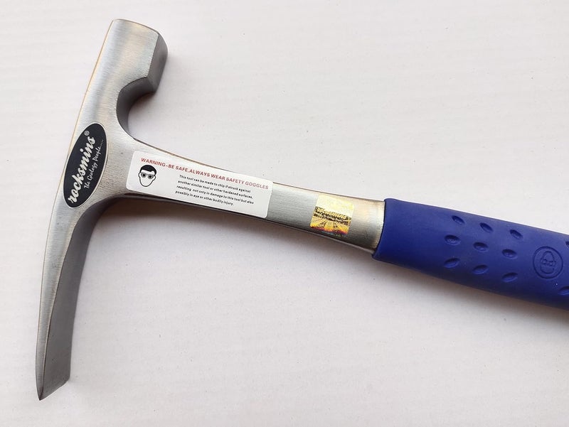 Rocksmins مطرقة جيولوجية بمقبض أزرق من الكربون الصلب مستوردة 900-950 جرام تقريبًا 12 بوصة قطعة واحدة بمقبض مطاطي مضاد للصدمات بتشطيب معدني لعلماء الجيولوجيا والهندسة والتعدين - Image 5