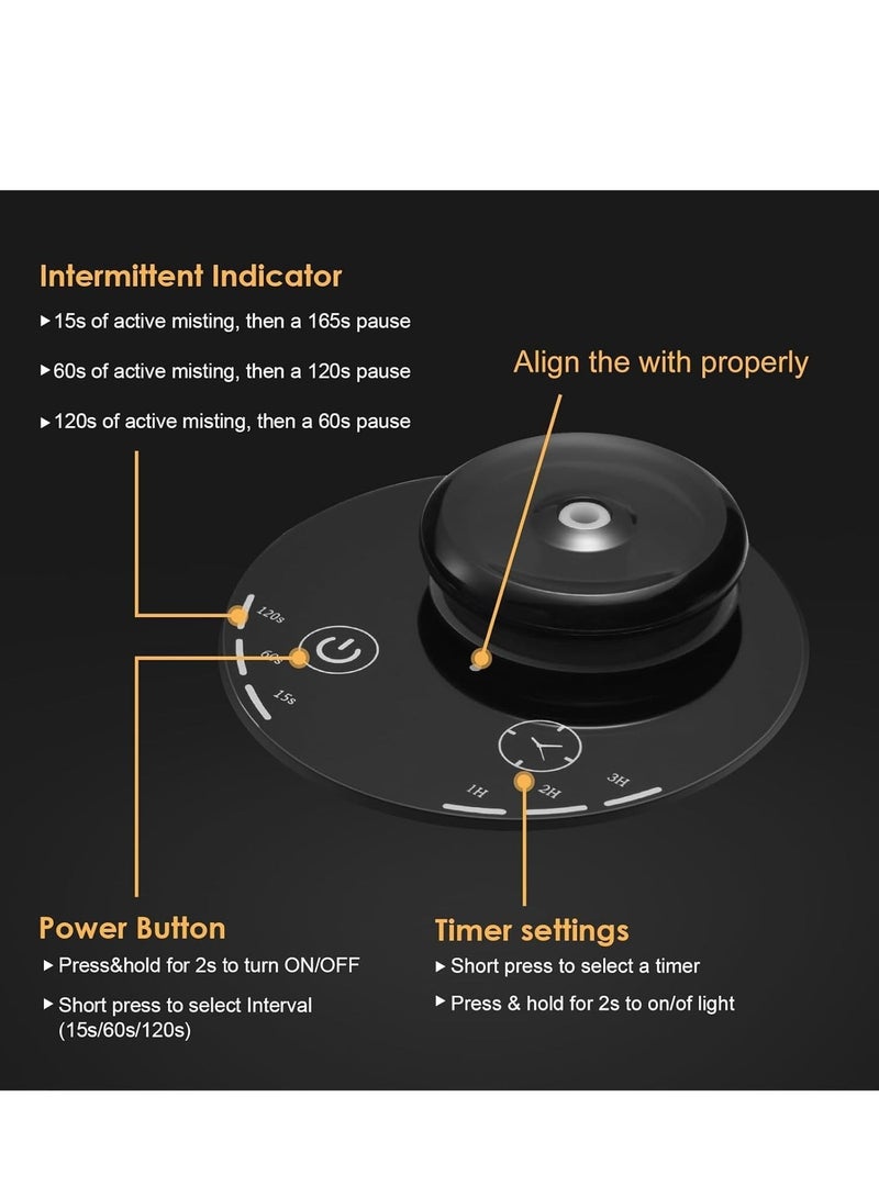 Y&D Waterless Essential Oil Diffuser for Home Battery Operated Cordless Scent Diffuser with Timing & 3 Mist Levels car Diffuser，Black Aluminum Alloy - Image 4