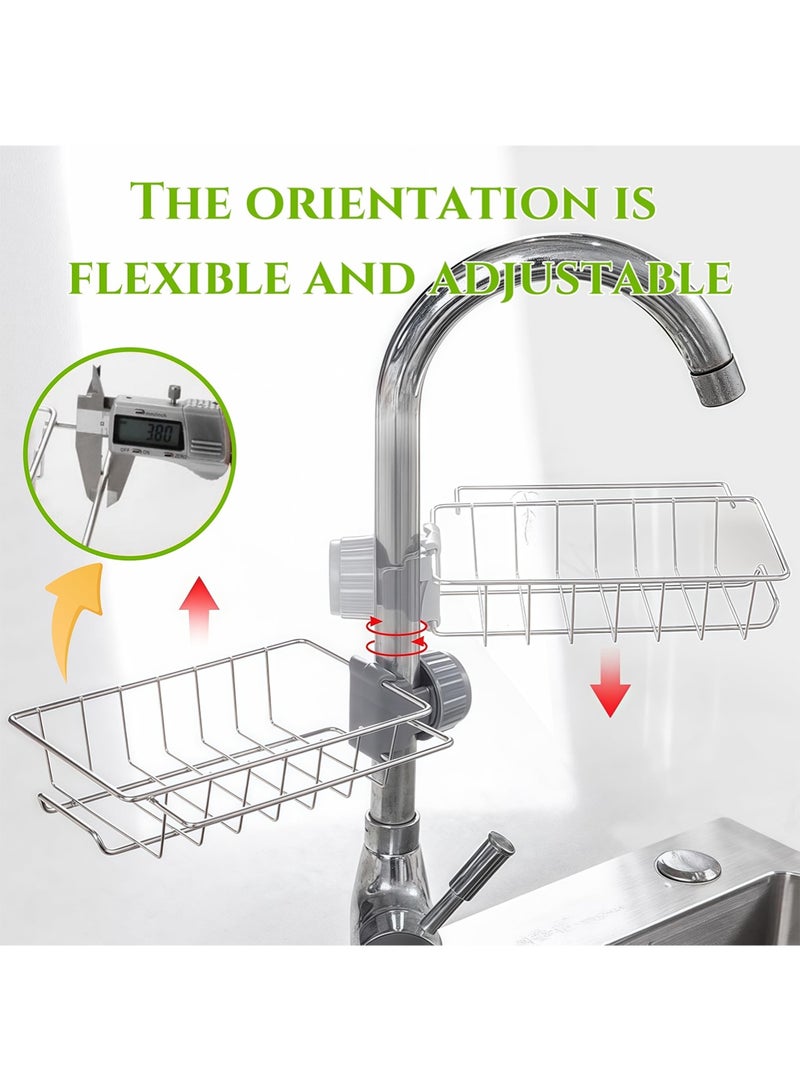 YOONISPRO Stainless Steel Sink Rack – Removable Faucet Mounted Drainage Rack for Kitchen & Bathroom, Holds Sponges, Soap, Brushes & Towels (Silver) - Image 4