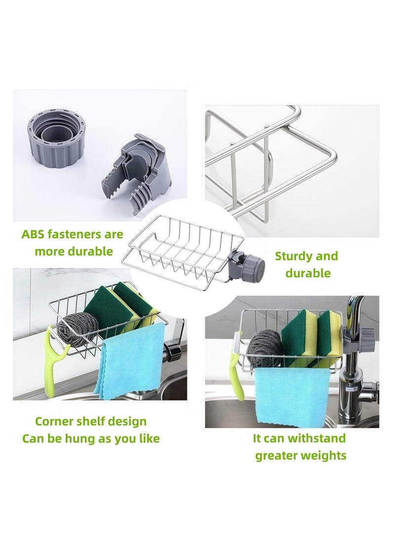 YOONISPRO Stainless Steel Sink Rack – Removable Faucet Mounted Drainage Rack for Kitchen & Bathroom, Holds Sponges, Soap, Brushes & Towels (Silver) - Image 5