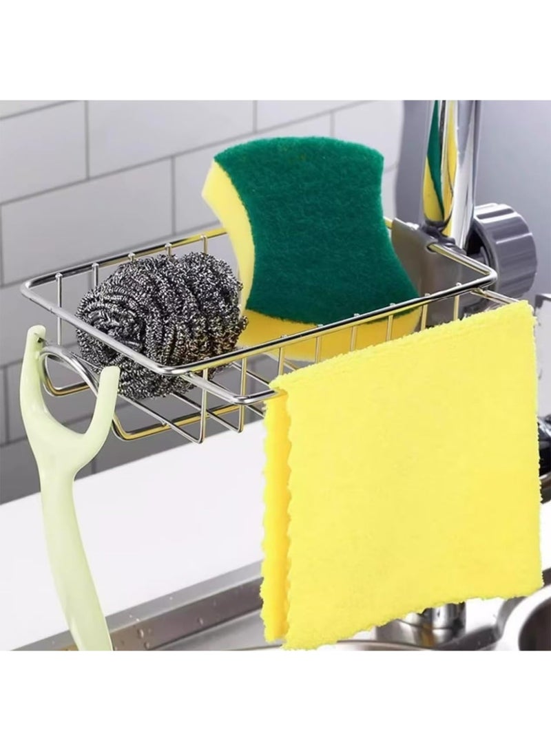 YOONISPRO Stainless Steel Sink Rack – Removable Faucet Mounted Drainage Rack for Kitchen & Bathroom, Holds Sponges, Soap, Brushes & Towels (Silver) - Image 2